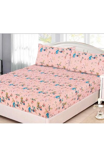 OEM Cearșaf de pat cu elastic - 1 persoană, 2 piese, imprimeu floral, multicolor, 90x200 cm