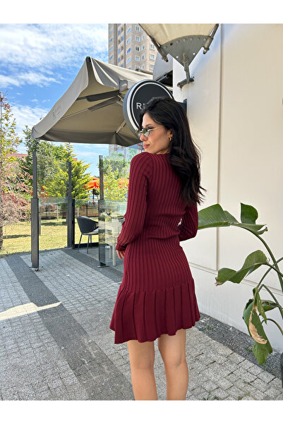 Puella Long Sleeve Crew Neck Mini Knitwear Dress