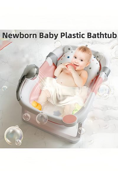 Lumely Baby Bath Tub,Temperature Control Non-Slip,Foldable with Drain Hole,for Newborn,Pink