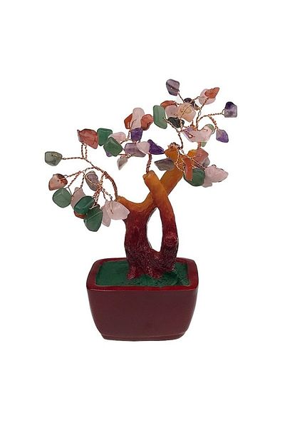 OEM Decoratiune din ceramica, Copac Feng Shui, 4 Ramuri, 10x16cm, Pietre de Aventurin Multicolor