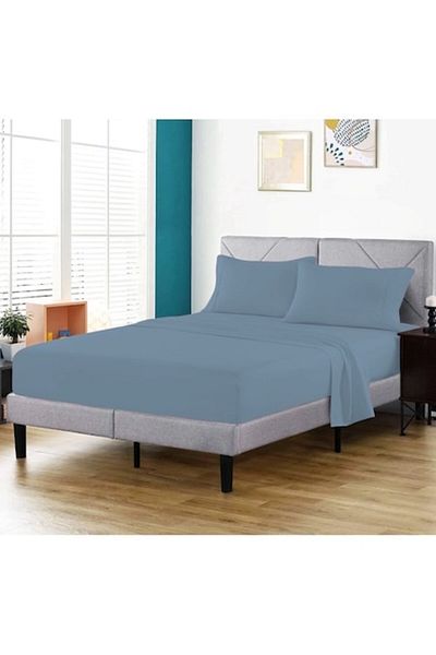 OEM Lenjerie de pat dublu, 6 piese, 220x230 cm, imprimeu uni, albastru