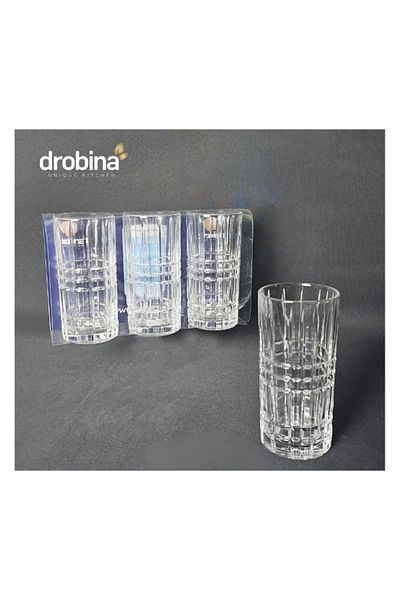 drobina طقم كاسات عصير زجاج كريستال 3 حبة شفاف من دروبينا
