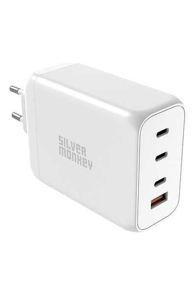 Silver Monkey Mocna ładowarka GaN 200W 3xUSB-C PD USB-A QC 3.0 biała