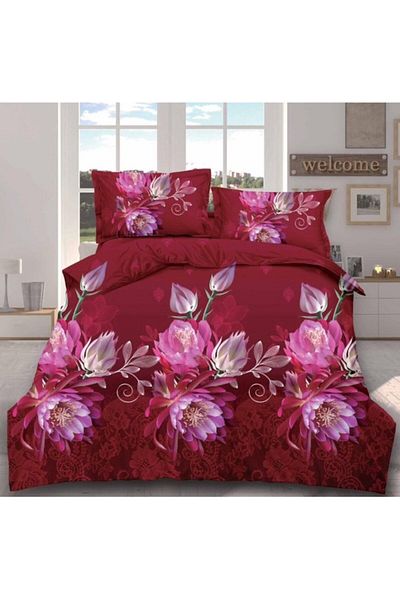OEM Double Bed Linen Set, 3D Floral Print, 4 Pieces, 2 Persons, 240x250cm, Multicolor, Satin Cotton