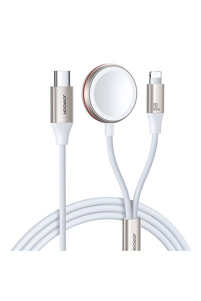 Joyroom 2w1 Kabel Lightning do iPhone i ładowarka indukcyjna do Apple Watch USB-C 1.5m biały
