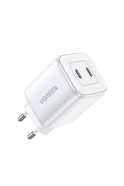 Ugreen Încărcător rapid de perete GaN 2x USB-C 45W QC PD, alb