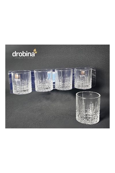 drobina طقم كاسات عصير زجاج كريستال 4 حبة شفاف من دروبينا