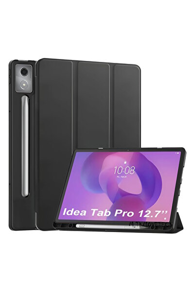m.tk moveteck Lenovo Tab P12 12.7 inç Kılıf Smart Uyku Modlu Kalem Bölmeli Standlı Arkası Renkli Pc Sert Kapak
