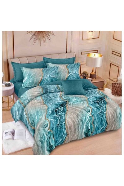 OEM Double Bed Linen Set, Reversible/Elastic Sheet, 6 Pieces, Abstract Print