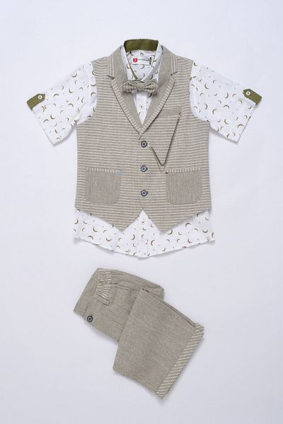 Doctor junior Boys Khaki Vest Shirt Shorts Bow Tie Chain Accessories Suit