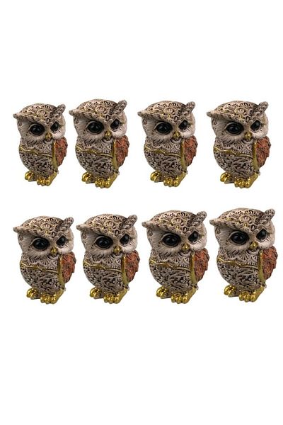 OEM Set 8 Resin Ornaments, Owls, 3x5cm, Multicolor