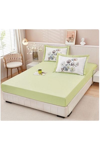 OEM Husă de pat elastică pentru 2 persoane, 160x200cm, verde deschis