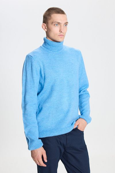 AC&Co / Altınyıldız Classics Men's Blue Standard Fit Regular Cut Full Turtleneck Ruffled Soft Textured Knitwear Sweater