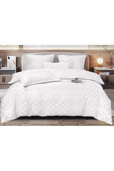 OEM Double Bed Linen, Jacquard, 6 Pieces, Elastic, 180x200 cm, White