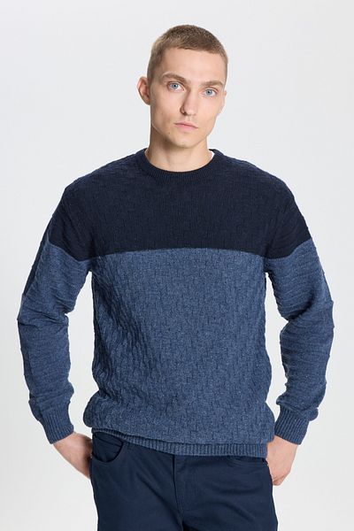 AC&Co / Altınyıldız Classics Men's Sax-Aviator Blue Standard Fit Regular Cut Crew Neck Patterned Wool Knitwear Sweater