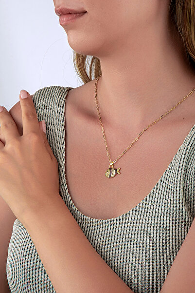 innuendo jewelery Gold Necklace with Thin Paper Clip Chain, Red Stone, Stripe...