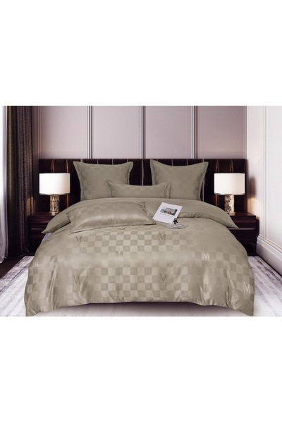 OEM Lenjerie de pat dublu, Jacquard, 6 piese, cu elastic, 180x200 cm, crem, M1