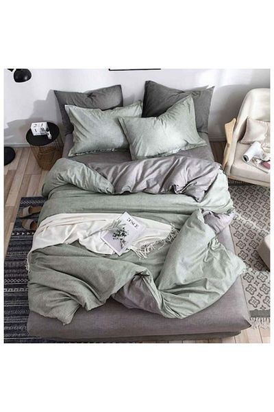 OEM Bed Linen, Fitted Sheet, Satin Cotton, 2 Persons, 4 Pieces, 180x200cm, Gray-Green Egg