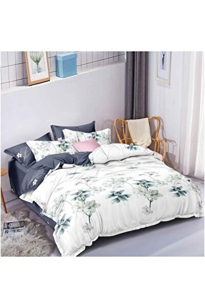OEM Double bed linen, reversible sheet, 6 pieces, floral, 230x245cm, Finet, white-purple