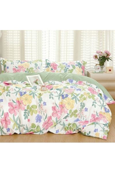 OEM Pastel Floral Bedding Set, 4 Pieces, Single, 155x220cm, Satinated Finet