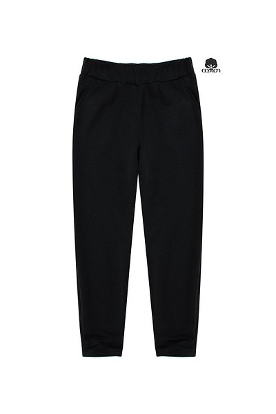 Cottonland Pantaloni de sport pentru femei DAFNI, cu croiala normală, de toamnă, din bumbac, fără șardons, cu trei fire, NEGRI