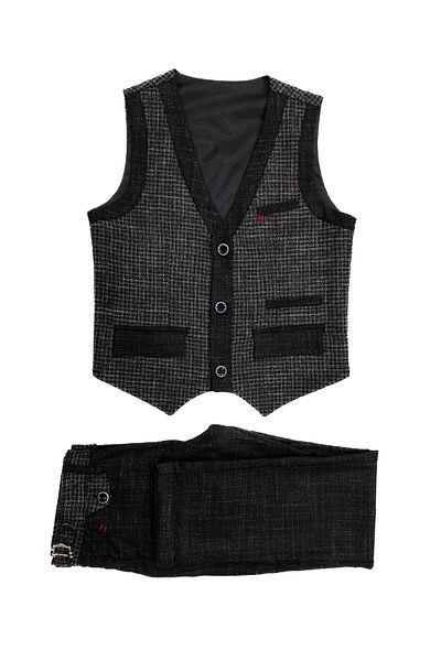 Doctor junior Boy's Black Three Button Vest Metal Waist Adjustable Double Leg Trousers Suit
