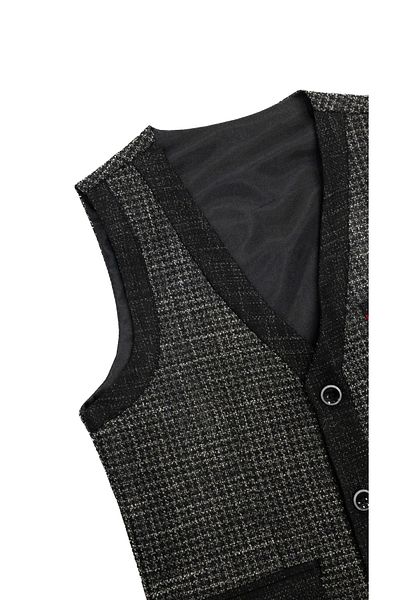 Doctor junior Boy's Black Three Button Vest Metal Waist Adjustable Double Leg Trousers Suit