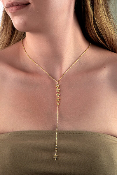 innuendo jewelery قلادة على شكل حرف Y مع نجمة صفية باللون الذهبي