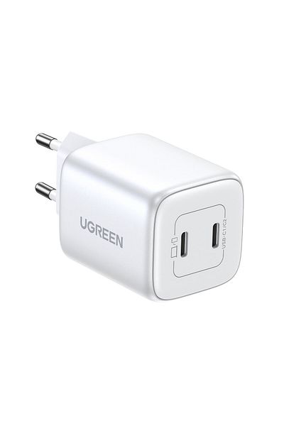 Ugreen Încărcător rapid de perete GaN 2x USB-C 45W QC PD, alb