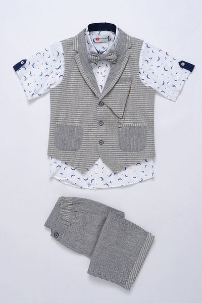 Doctor junior Boy's Navy Blue Vest Shirt Shorts Bow Tie Chain Accessory Suit