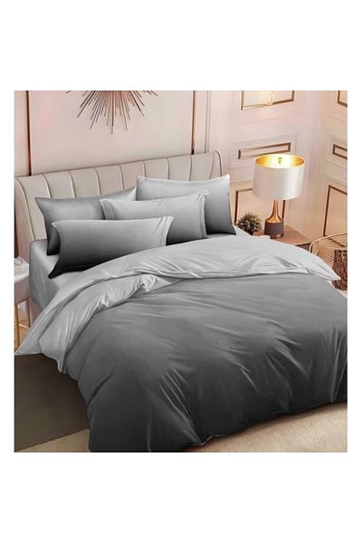 OEM Double Bed Linen, 2 Sides, Gradient Print, 6 Pieces, 2 Persons, 180x200cm, Finet Satin, Gray