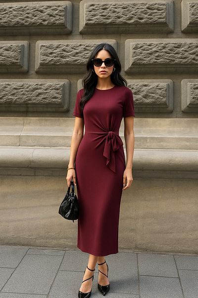 TrendyFashion Rochie de damă bordeaux cu șireturi laterale cu fantă