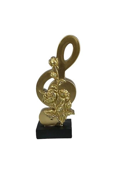OEM Ornament din rasina in forma de cheia Sol Auriu cu flori, 11X28 cm