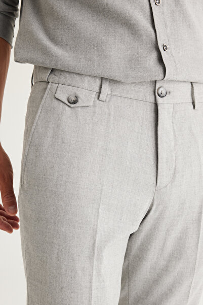 AC&Co / Altınyıldız Classics Erkek Gri Yünlü Slim Fit Dar Kesim Desenli Beli Lastikli Pantolon