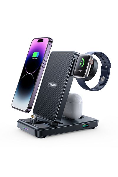 Joyroom 4w1 Stacja ładująca do iPhone AirPods Apple Watch USB-A składana czarna