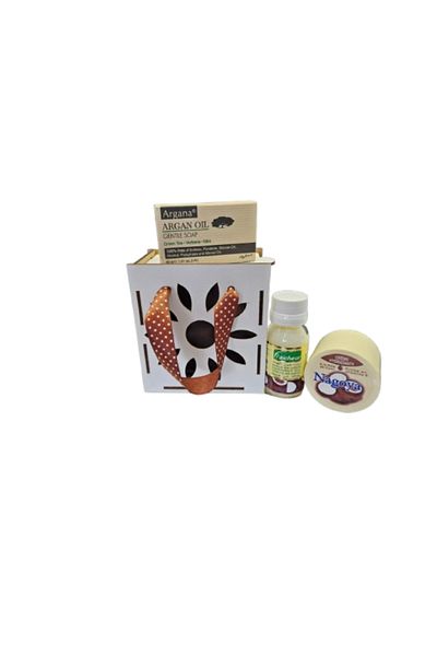 AZBANE -CASABLANCA - MAROC Set cutie lemn crema cocos Nagoya 100 ml, ulei fraicheur cocos 60 ml, sapun Argana 40 gr