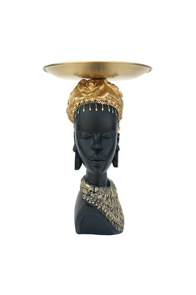 OEM Decorațiune din rășină cu tavă, bust, 17x26cm, negru-auriu