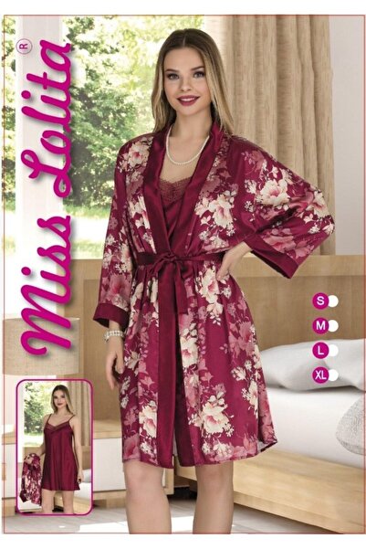 coshop Pijama dama satin Miss Lolita, imprimeu floral Grena, 2 piese, XL