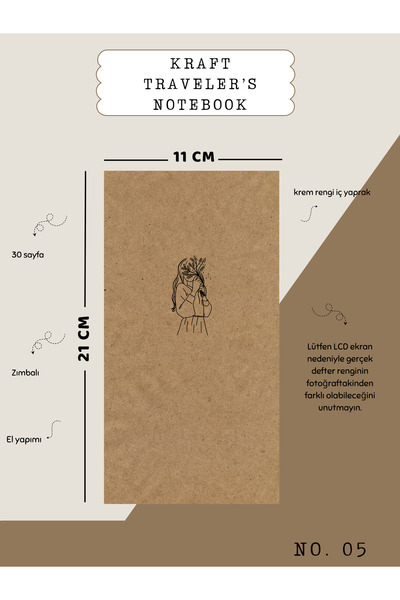 Else Craft Kraft Traveler's Notebook No:5 - Çiçek Kız - Zımbalı Krem Yaprak Defter