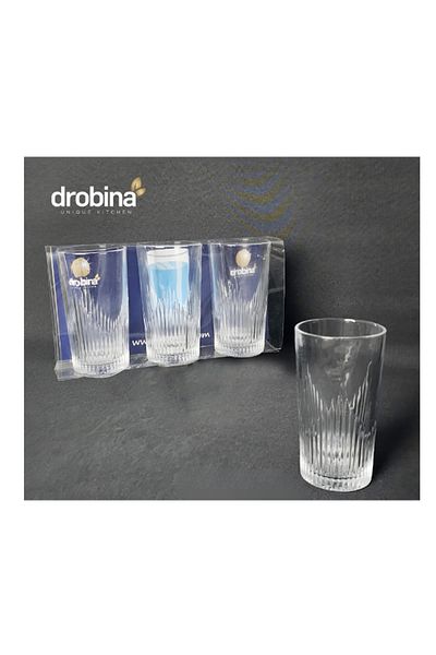 drobina طقم كاسات عصير زجاج كريستال 3 حبة شفاف من دروبينا