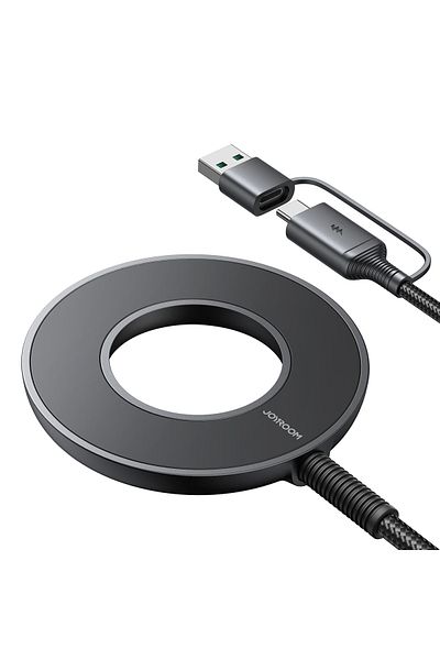 Joyroom Bezprzewodowa ładowarka magnetyczna 15W z kablem USB / USB-C czarna
