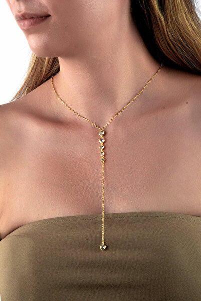innuendo jewelery قلادة على شكل حرف Y من الحجر المستدير باللون الذهبي