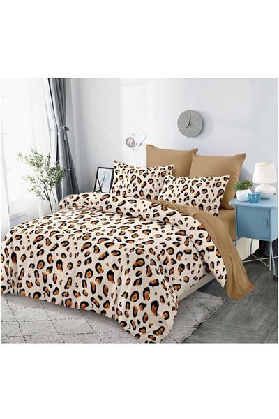 OEM Lenjerie de pat dublu, 6 piese, 2 persoane, 230x250 cm, imprimeu leopard, multicolor