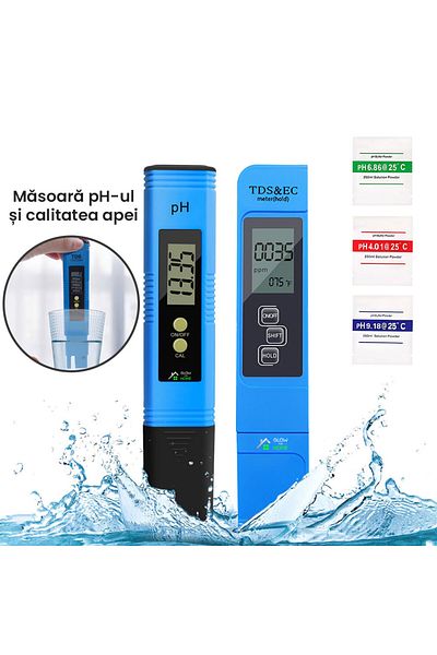 GlowforHome Set of 2 digital 4-in-1 testers for measuring water quality and pH, GlowforHome, TDS & EC, LCD