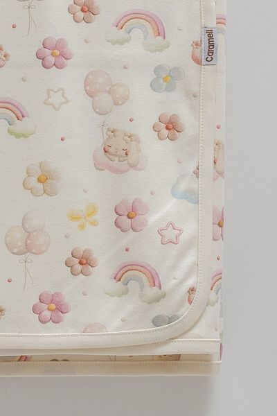 Caramell 3-Piece Baby Set 100% Cotton 75-85cm 1 Muslin Blanket + 1 Combed Cotton Blanket + Pacifier Strap Gift