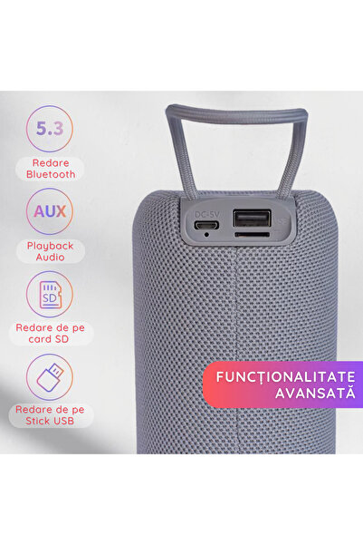 Tzappy Portable Bluetooth Speaker, Tzappy, 5W, RGB, 4-5 Hours Battery Life, TWS, USB/TF, 1200mAh, Gray