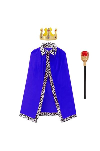 OEM King Accessories Set for Kids - Cape, Crown and Scepter, Blue