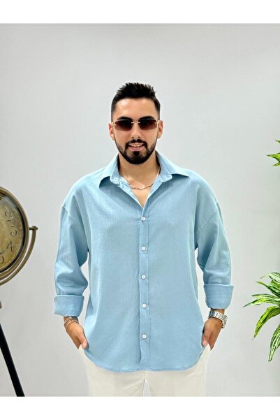 JACK CAPRİO Erkek Mevsimlik Terletme Yapmayan İnce Ütü Gerektirmeyen Krinkıl Kumaş Gömlek