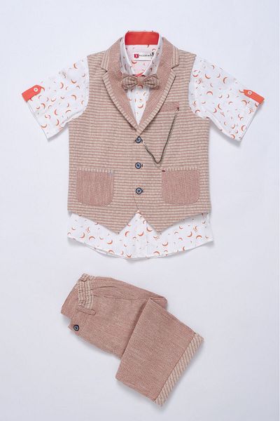 Doctor junior Boys Orange Vest Shirt Shorts Bow Tie Chain Accessories Suit