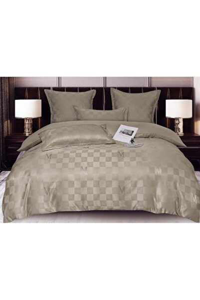 OEM Lenjerie de pat dublu, Jacquard, 6 piese, cu elastic, 180x200 cm, crem, M1